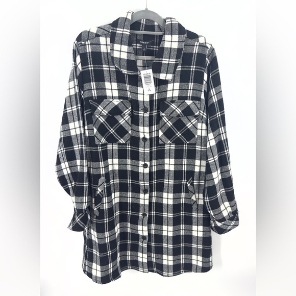 Torrid Cotton Brushed Midi Shacket Womens 3X Plaid Jacket Coat Button Down NWT - Picture 3 of 14